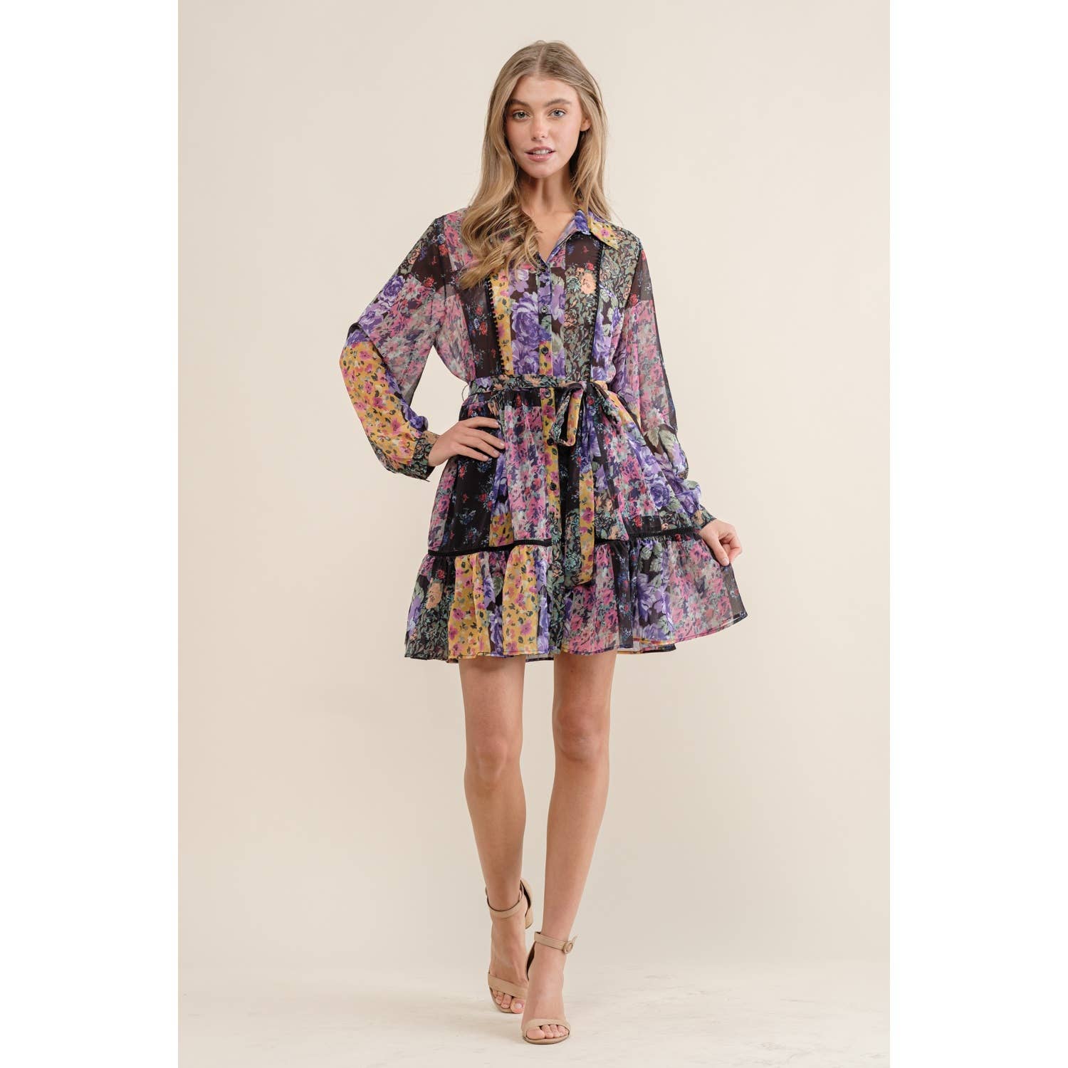 Sweet Generis – wholesale Dress – Women's – FLOWER PRINT LONG SLEEVE SHIRT DRESS16