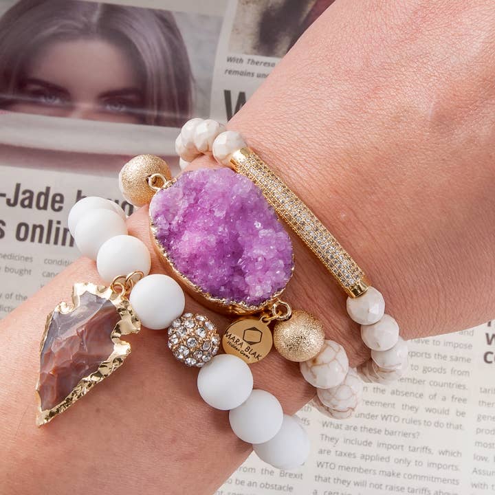 Stack Bracelets, Howlite, Whiteware, Obsidian Bracelet Set for wholesale by Mara Blak - Hidden Gems