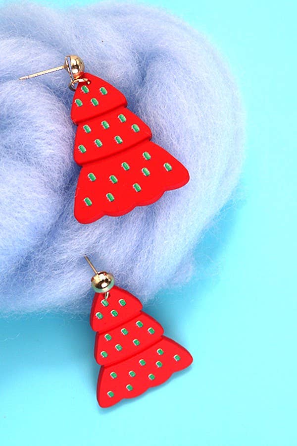 RED CHRISTMAS TREE HOLIDAY EARRINGS | 80E5027 for wholesale on Faire2