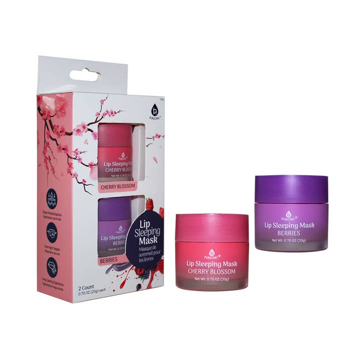 Pursonic - Vente Soin/masque pour les lèvres - Masque de sommeil pour les lèvres Pursonic, lot de 2, fleurs de cerisier et baies0