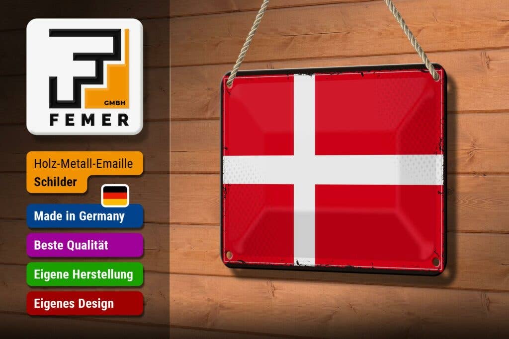 Femer - Wholesale Sign - Tin Sign Flag of Denmark 18x12 cm Retro Flag of Denmark Decorative Sign2