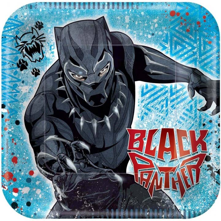 Party Expo, LLC - Wholesale Disposable Plate - Black Panther - 7" Square Dessert Plates (8ct)