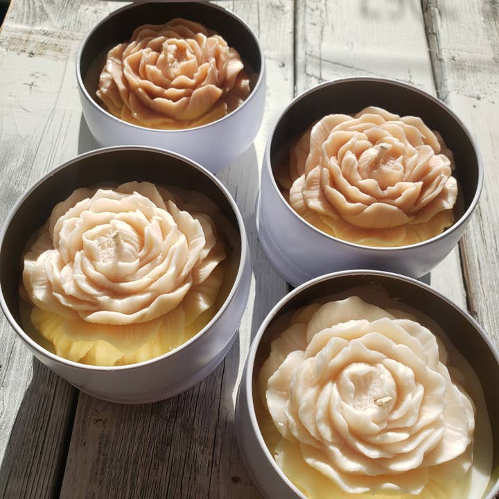 LiveYoung Candle Company - Wholesale Novelty Candle - Ombre Bouquet of Peony Candles | White Tin Flower Candle6
