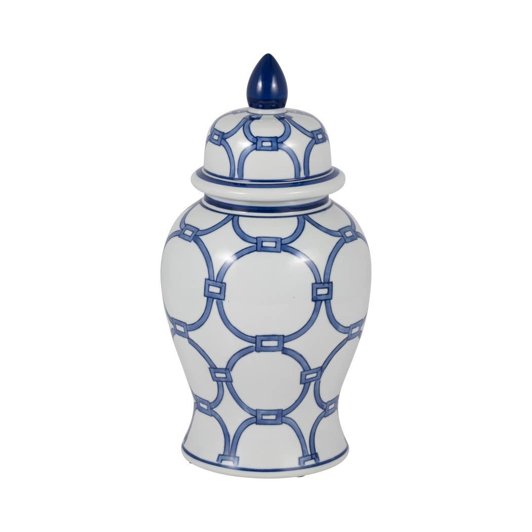 Sagebrook Home - Wholesale Decorative Jar - Ceramic Links Lidded Decorative Temple Jar - Blue, 14 in.4
