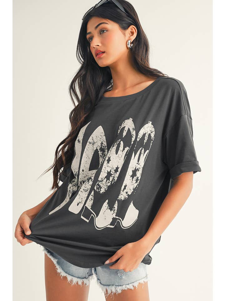 Carbon Grey LDC Vintage Yall Cowboy Boots Graphic Tee for wholesale on Faire