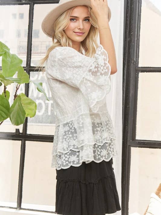 ADORA LA - Wholesale Blouse - Women's - CET3907 - BELL SLEEVE LACE TOP