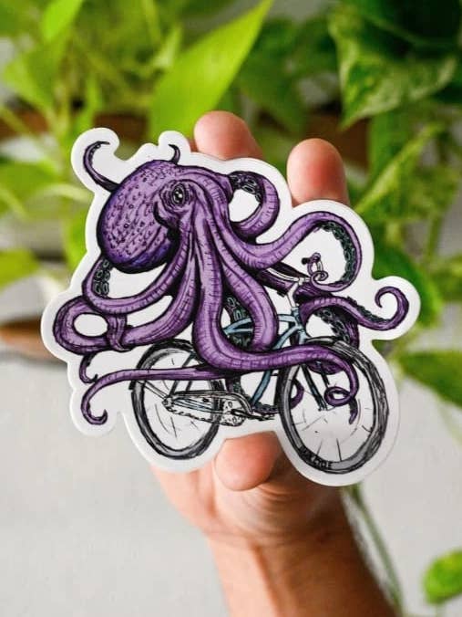 Adesivo in vinile a forma di polpo su una bicicletta per la vendita all'ingrosso da parte di Dark Cycle Clothing