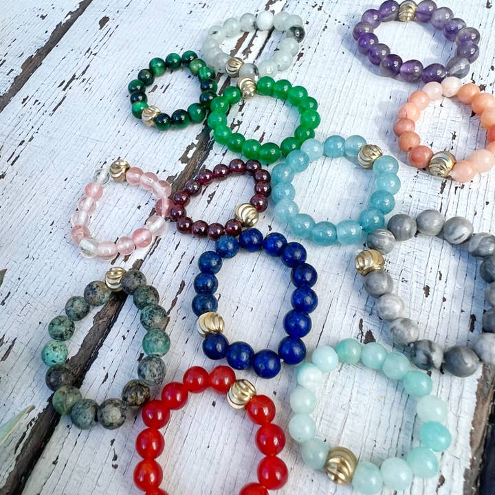 Gypsy Soul - Vendita all'ingrosso Anello midi/a fascia - Anelli elasticizzati con pietre preziose, assortimento di 30 pezzi