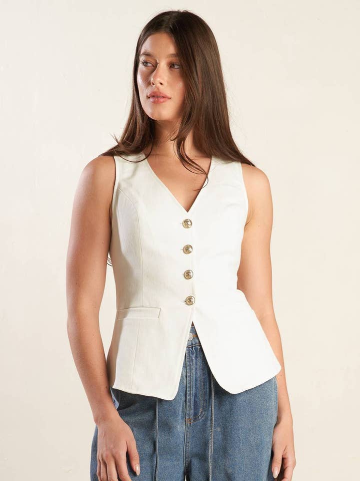 White A solid woven vest - FJ1163 for wholesale on Faire