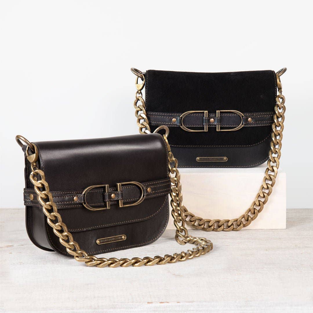 URBAN-EQUESTRIAN - Wholesale Crossbody Bag - Women's - Delaney - Equestrian Stirrup Crossbody Luxury Leather Handbag in Black on Black10