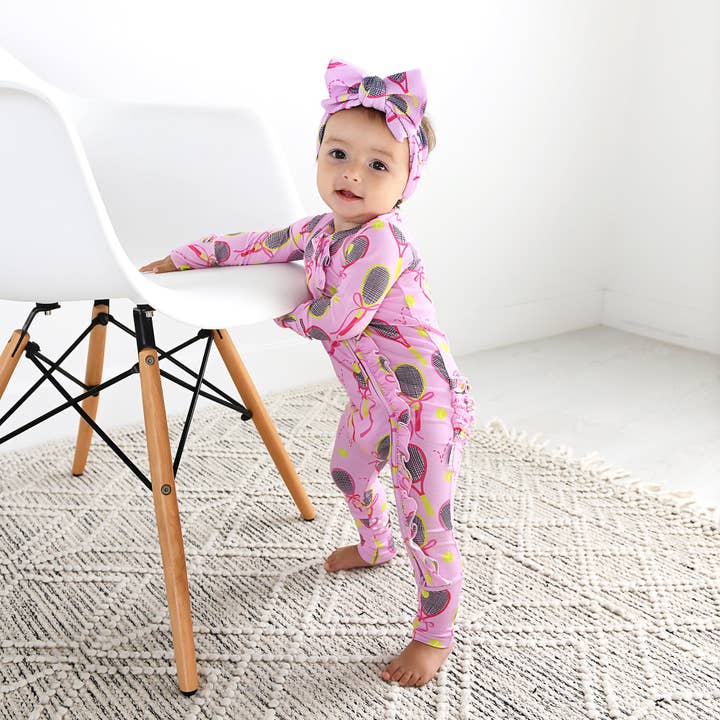 Gigi and Max - Wholesale Jumpsuit - Baby - Serena Pink Tennis Ruffle Zip Bamboo Baby Sleepies Kids 4