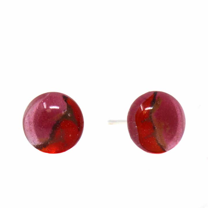 Round Glass Stud Earrings - Red Red - Pack of 3 for wholesale by Global Crafts