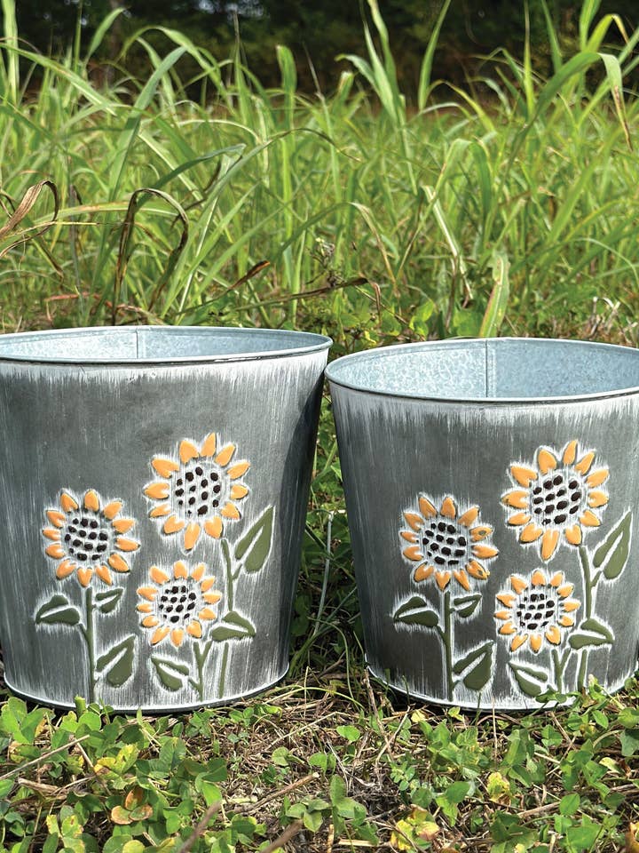 Sunflower Metal Containers for wholesale by DNS Designs