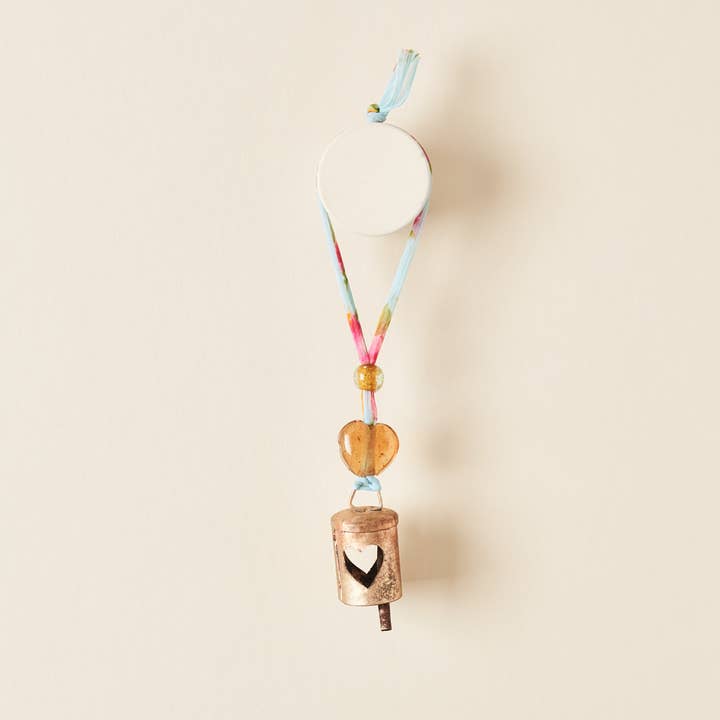 Matr Boomie Fair Trade - Wholesale Wind chime - Chakshu Heart Cutout Bell Wind Chime Upcycled Sari3