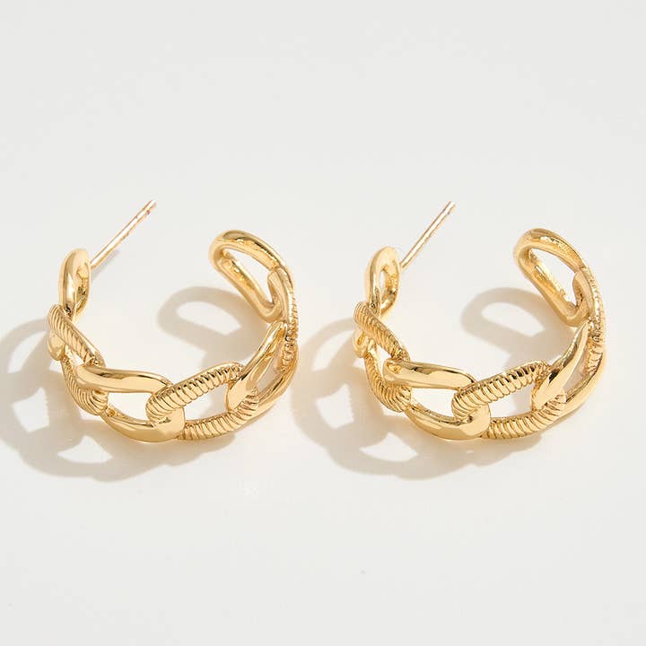 14K Gold Dipped Chain Link Hoop Earrings for wholesale by Sensibling Corp.