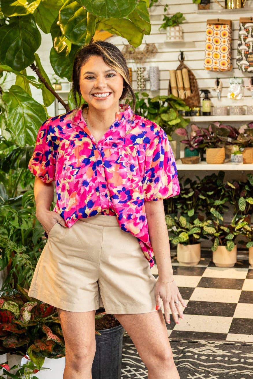 Pink & Purple Leopard Button-Up Blouse for wholesale on Faire9