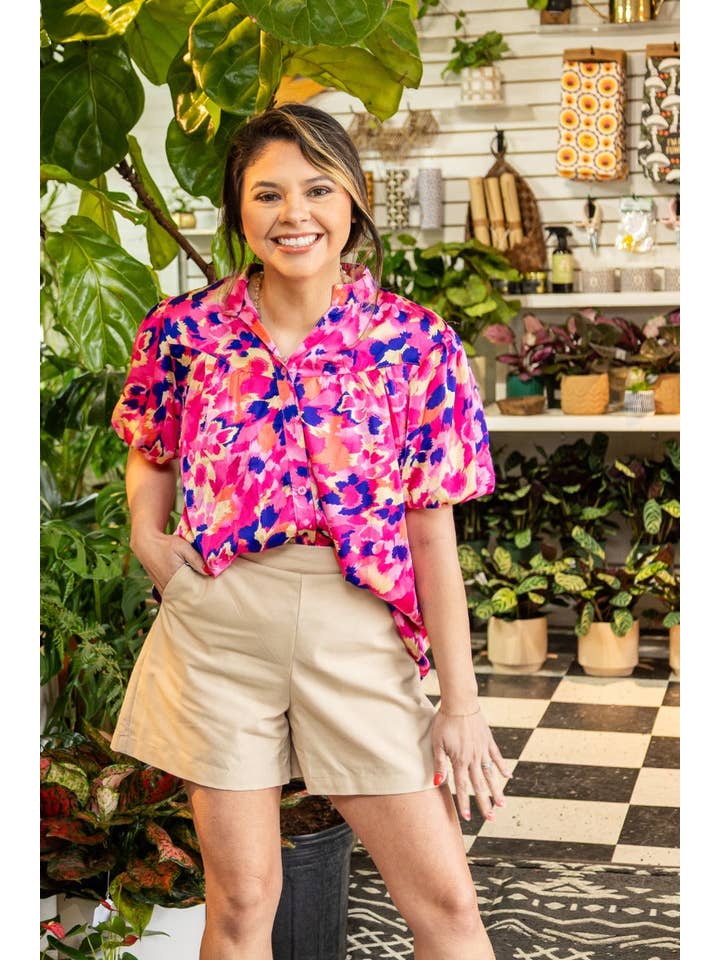 Pink & Purple Leopard Button-Up Blouse for wholesale on Faire9