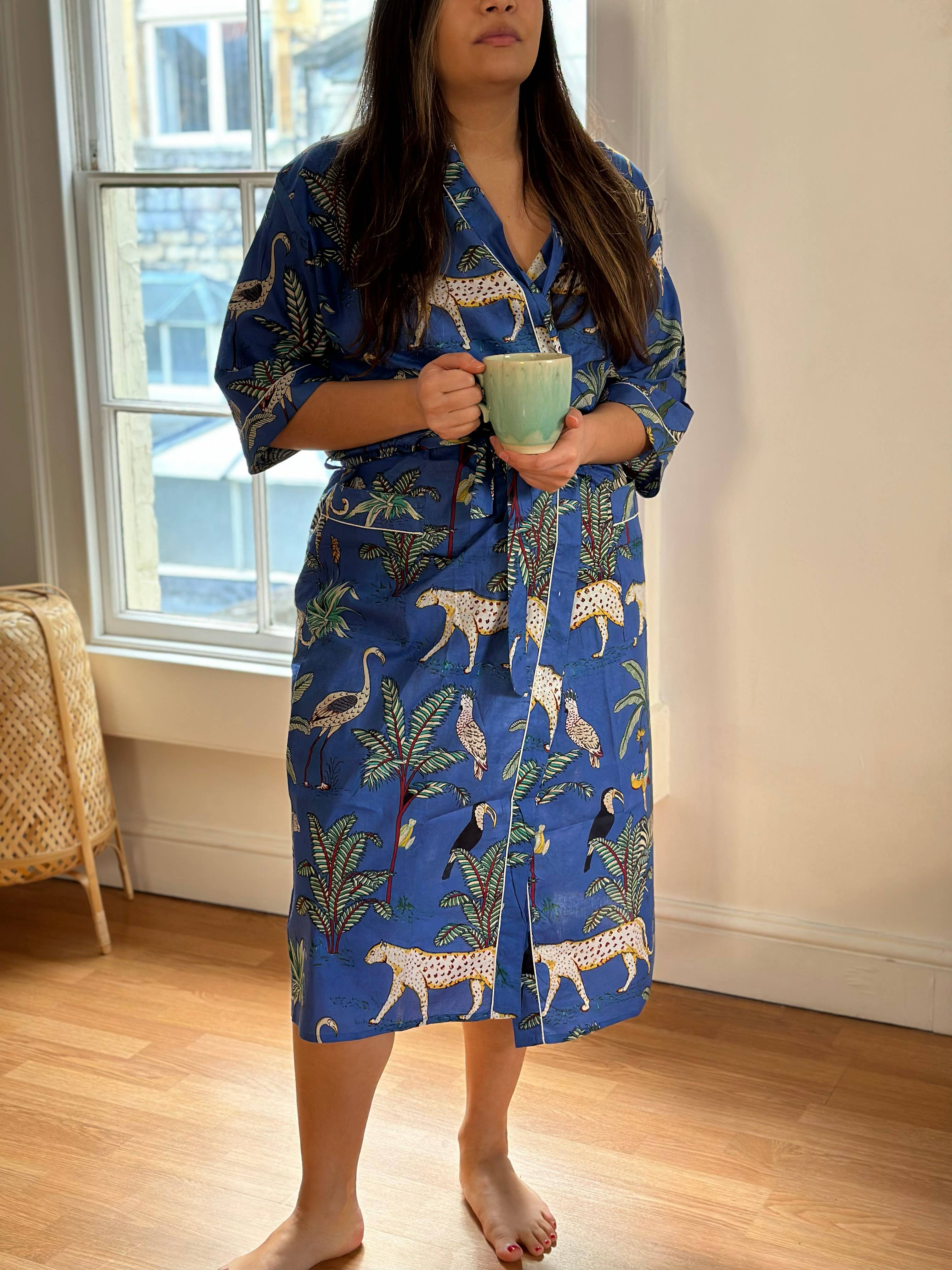 HausLife - Wholesale Robe - Women's - Jungle Print Cotton Kimono Dressing Gowns (6 Colours)7