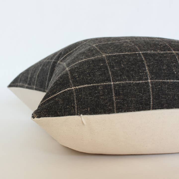 Textileish - Wholesale Throw Pillow Cover - Black Plaid Pillow Cover, Windowpane Throw Pillow