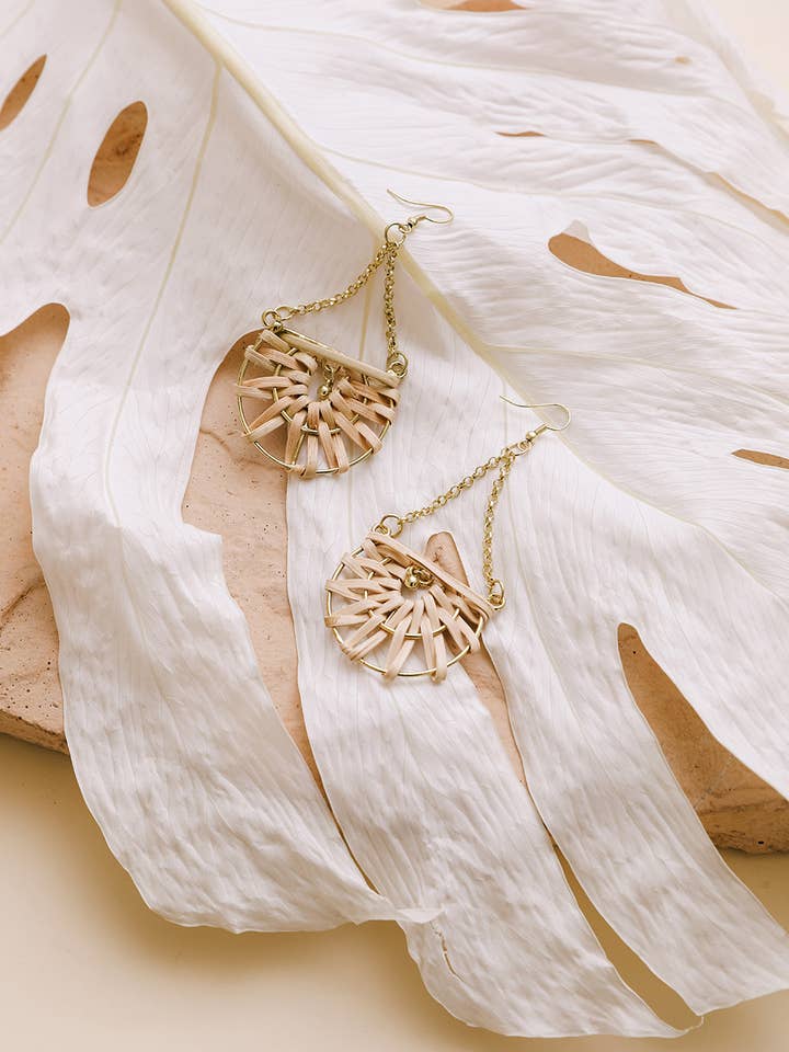 🌴 Eco-Friendly Rattan Charm Hook Earrings - Beach Vibes for wholesale by Leto Accessories