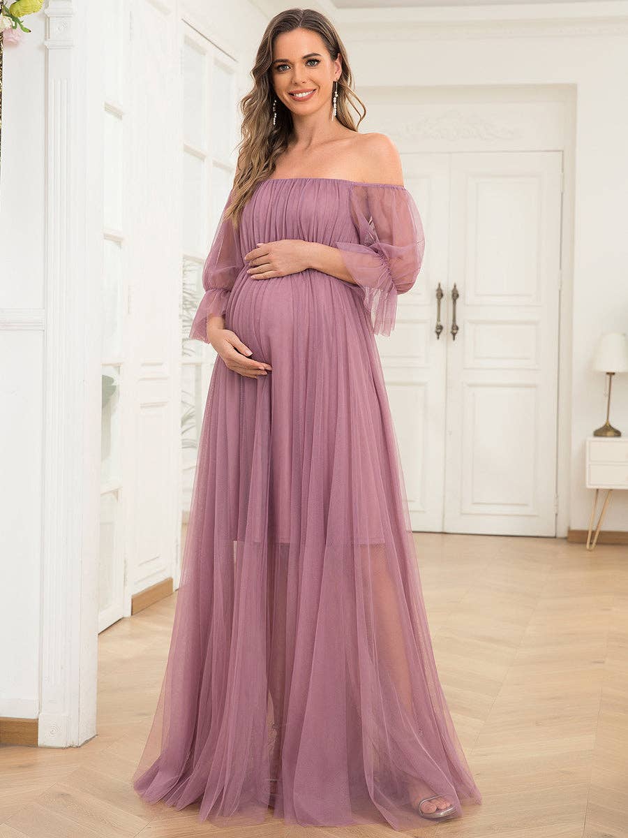 Ever-Pretty - Wholesale Dress - Maternity - A Line Puff Sleeves Mesh Maternity Dress5