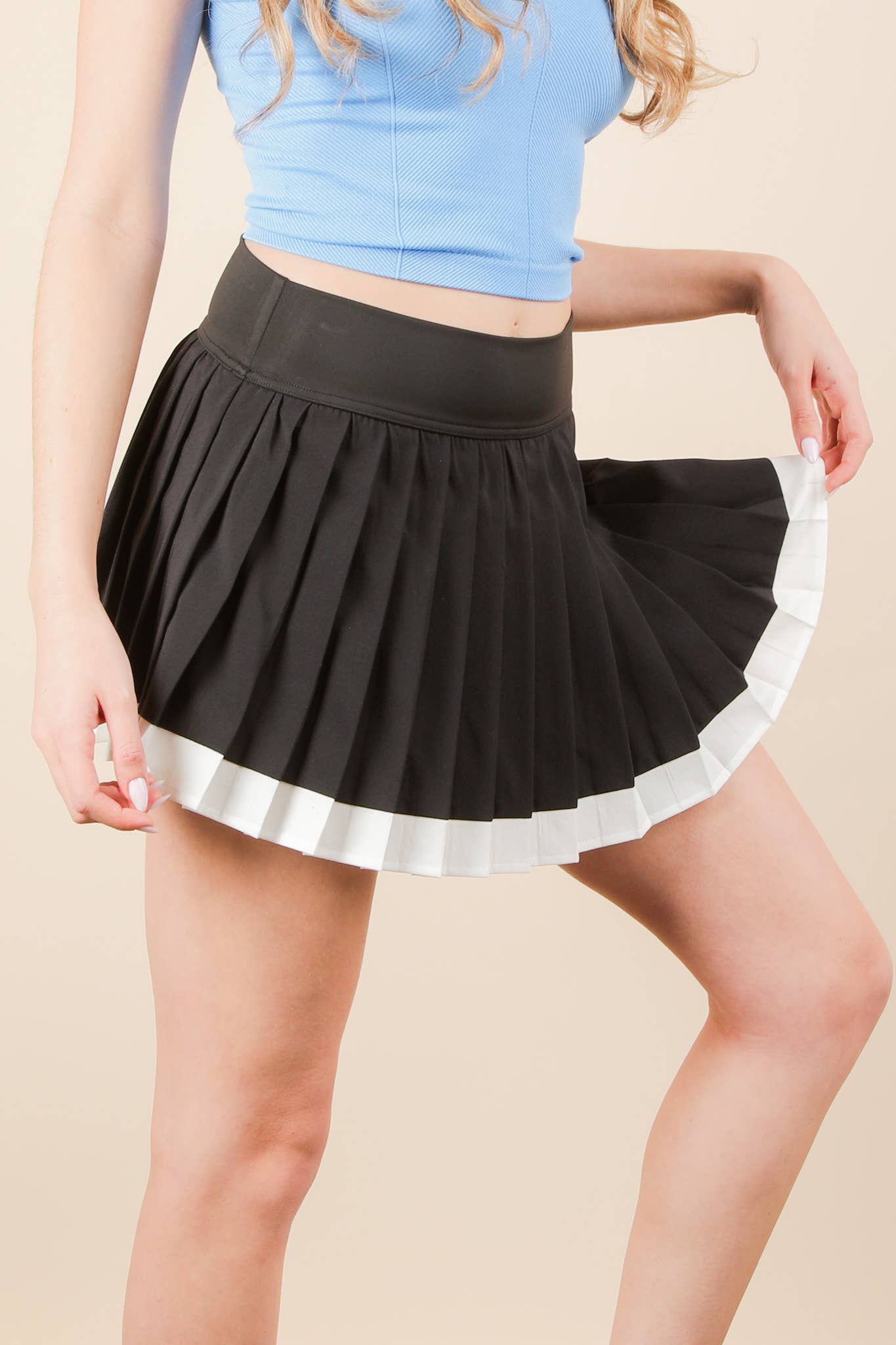 VERY J - Wholesale Athletic Skirt - Women's - NS50132-Two Tone Pleated Activewear Mini Skirt with Shorts15