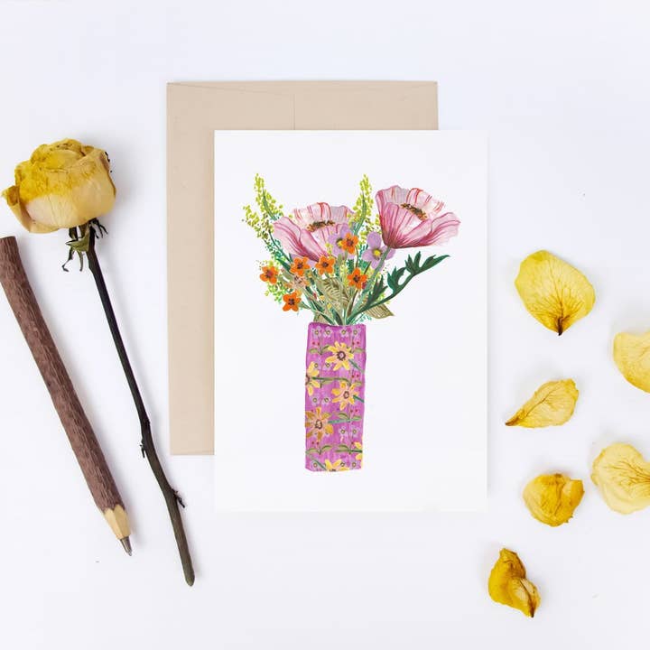 FJ11 Blank Lilac mønstret pot kort for engroshandel hos Angela Savage Illustration