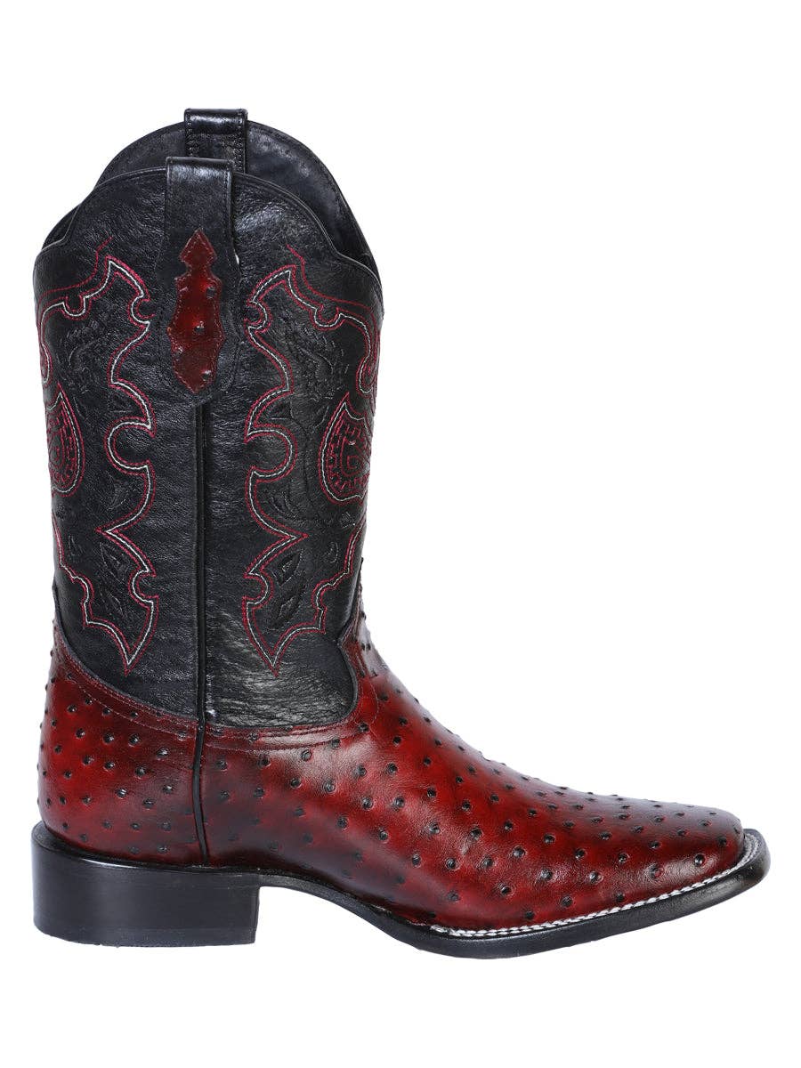 El General Western Wear – Großhandel Cowboystiefel – Herren – El General Rodeo-Stiefel – Bedruckter Avestruz in Burgunderrot 419011
