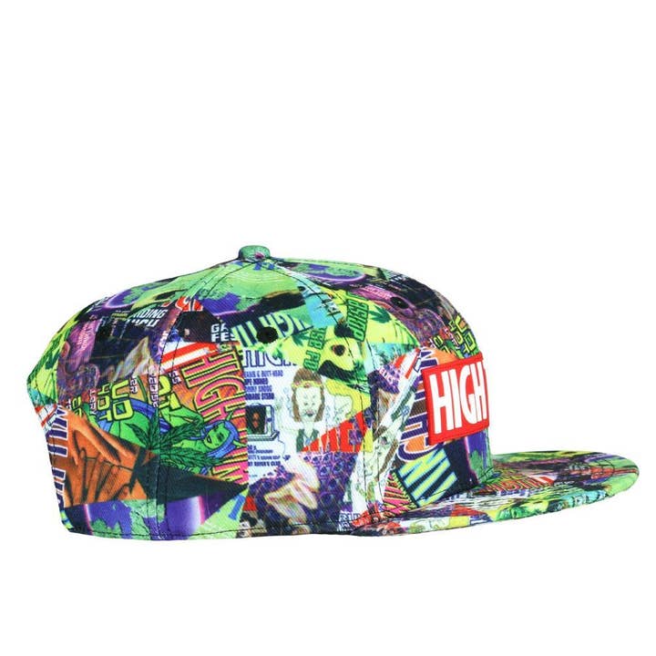 Multi High Times Covers Pattern Snapback Hat for wholesale on Faire3