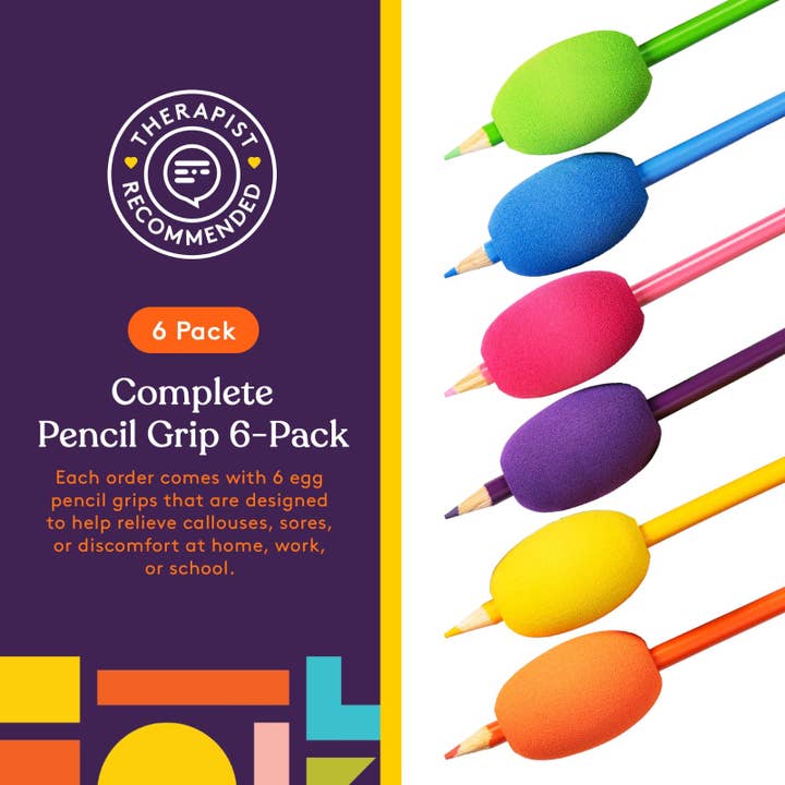 Special Supplies - Wholesale Pencil Holder - Pencil Grips Egg for Kids and Adults (6-Pack) Colorful, Cushioned Holders for Handwriting, Drawing, Coloring | Ergonomic Right or Left-Handed Use