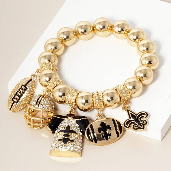 Wild Honey - Wholesale Charm/Dangle Bracelet - New Orleans Saints Fleur De Lis Rhinestone Football Bracelet1