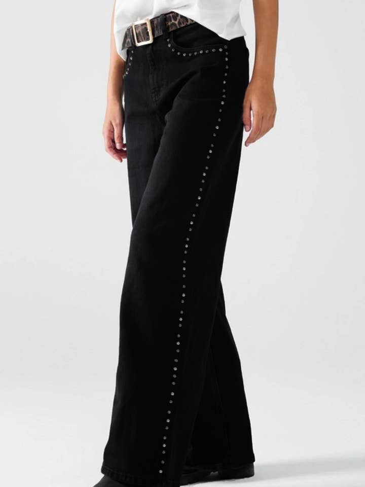 Black Western Studded Straight wide-leg jeans for wholesale on Faire0