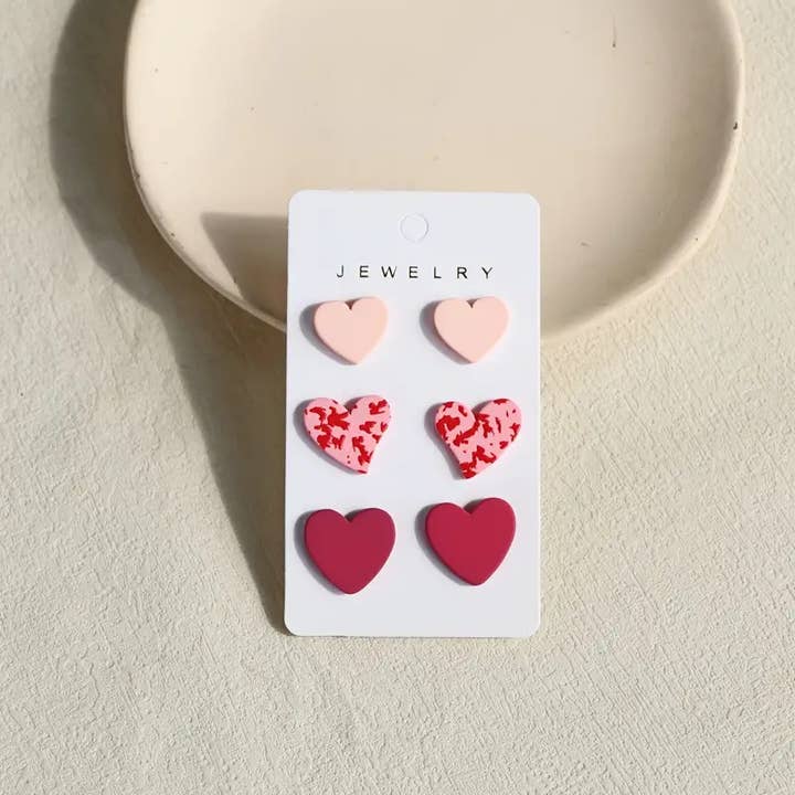 Triple Pink Abstract Valentines Day Triple Earring Sets for wholesale by Kate Tuesday Jewelry