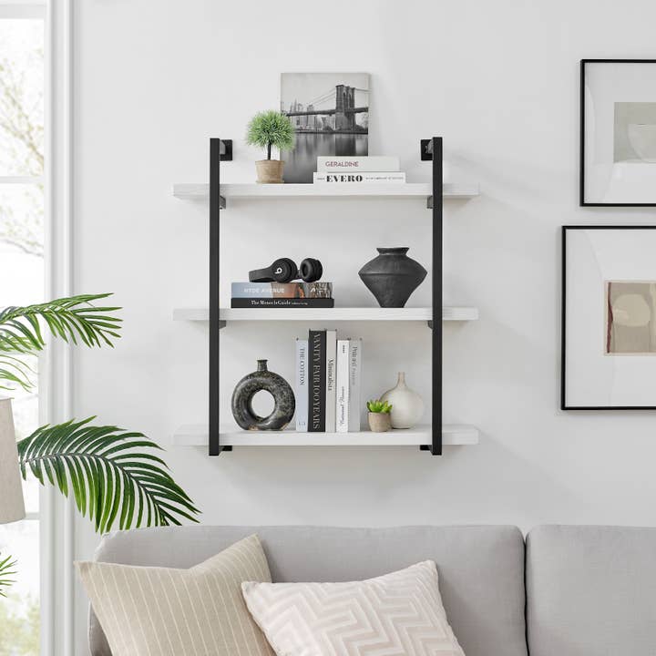 Danya B - Wholesale Wall Mounted Shelf - Modern 3-Tier Hanging Metal Bracket White Birch Wall Shelves