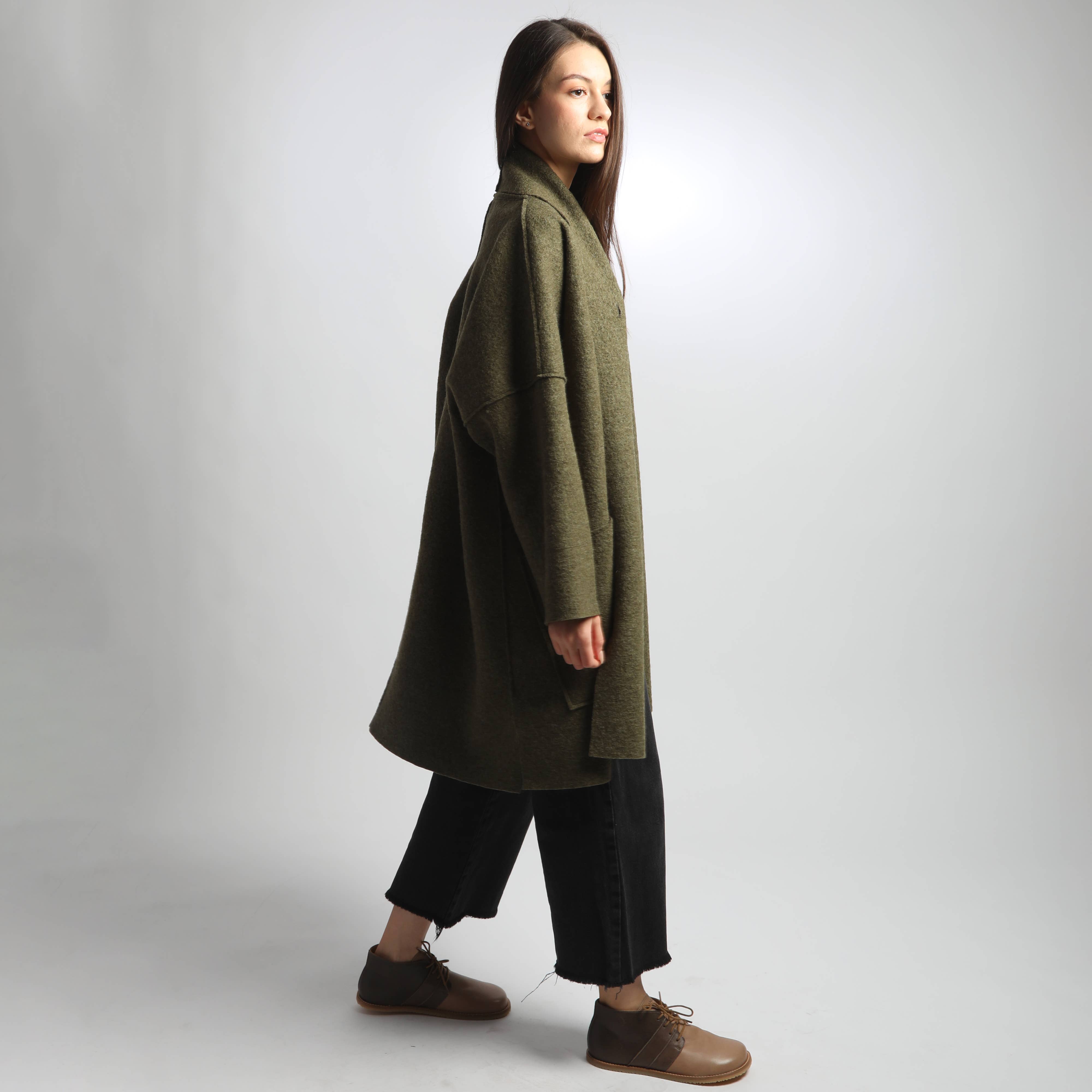 Knotium - Vente Manteau – femme - Veste ample en laine bouillie non doublée ELLA1