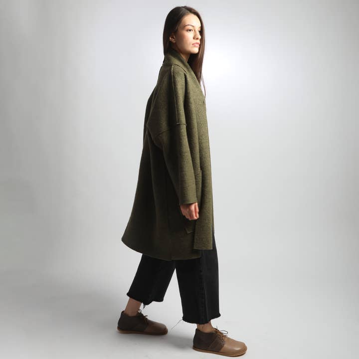 Knotium - Vente Manteau – femme - Veste ample en laine bouillie non doublée ELLA1