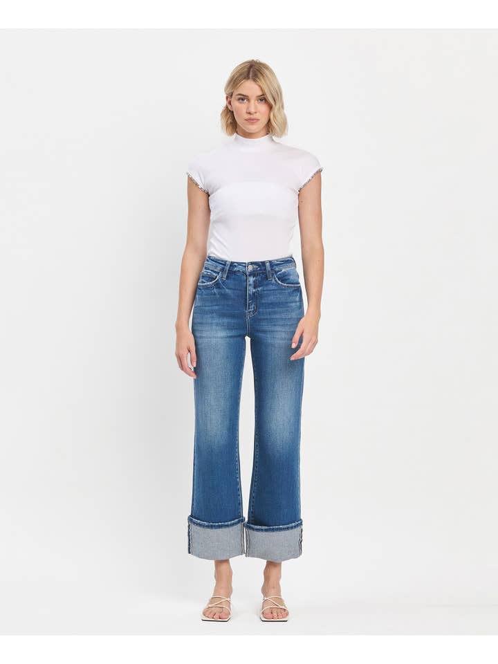 BLUE FAIRY 90'S VINTAGE SUPER HIGH RISE CUFFED FLARE JEANS F5827 for wholesale on Faire3