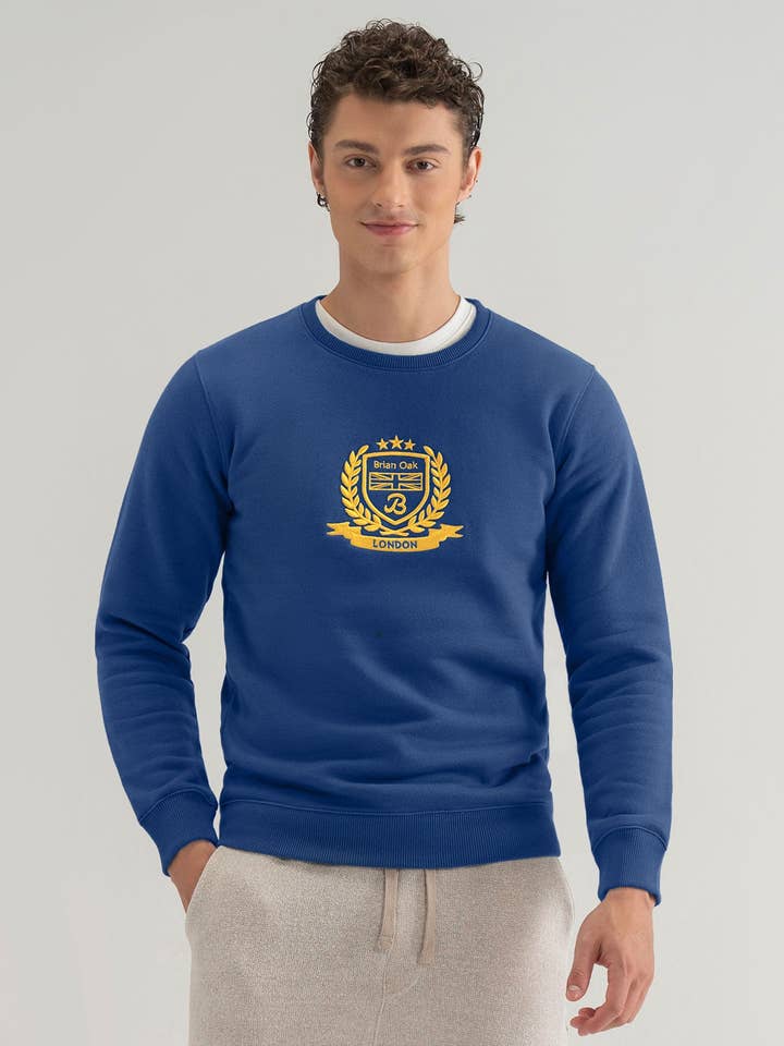 Medium Blue Embroidered Sweatshirt for wholesale by Brian Oak Limited