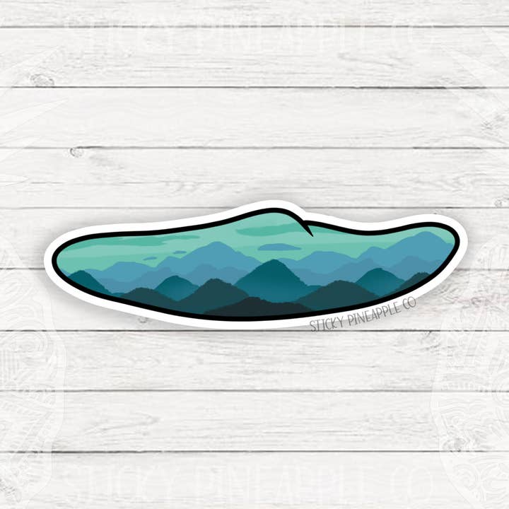 Whitewater Kayak Mountain Range Sticker | Matte Sticker | Weatherproof Sticker | Sticker For Laptop, Water Bottle & More! for wholesale by Sticky Pineapple Co