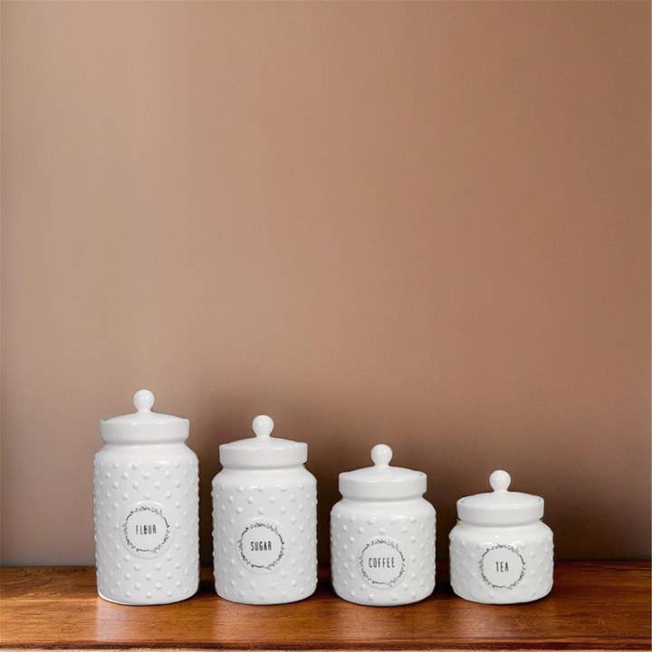 Young's - Wholesale Canister Set - Cottage Core Ceramic Canister, 4pcs/set (SKU#: 21930)