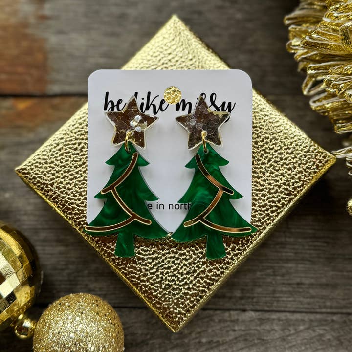 Juletræsøreringe - Perlegrøn med stjerner + dekoration for engroshandel hos Be Like Missy