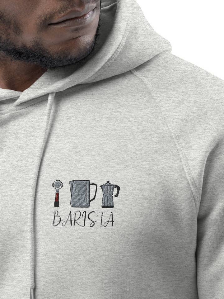Barista Set | Embroidered organic cotton men's hoodie for wholesale by Fashion Drinks