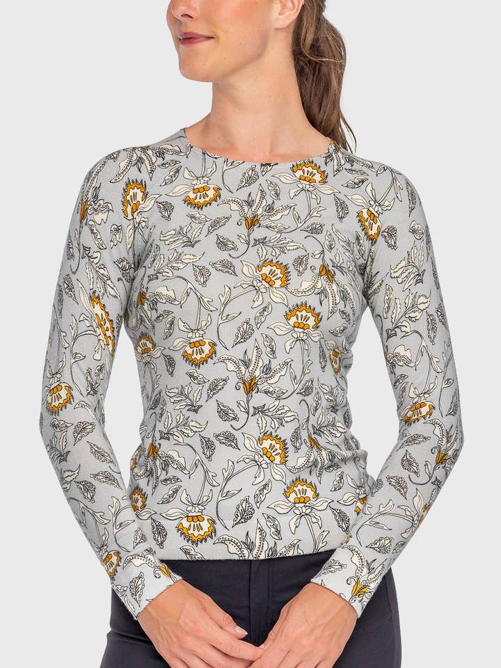 Langarm Vintage Jacobean Rundhals-Pullover in Taubengrau für den Großhandel von Kastel Denmark