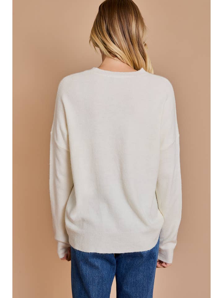 CREAM ROUND NECK LONG SLEVEE "SLEIGH ALL DAY" NOVELTY SWEATER for wholesale on Faire