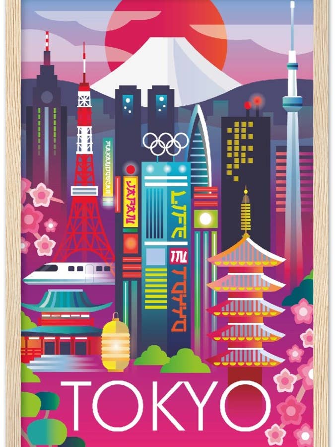 Póster enmarcado de madera con papel mate premium de Tokio para venta al por mayor de Max & Oscar