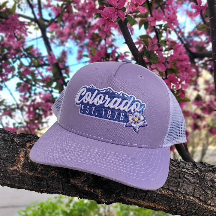 ColoradoCool Apparel - Wholesale Trucker Hat - Unisex - Mountain Bloom Trucker Hat - Purple/White2