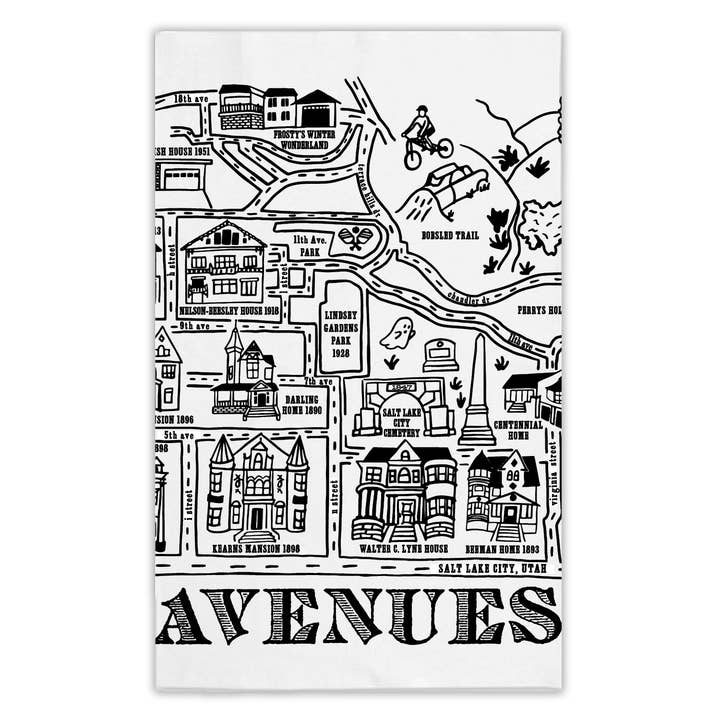 Fount Paper - Wholesale Tea towel - Avenues Map Tea Towel