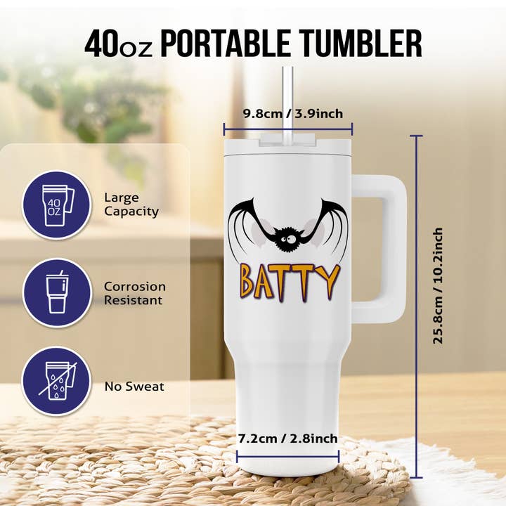 3dRose - Wholesale Insulated Mug/Tumbler - 3dRose, Cute Silly Batty Bat Halloween Animal Cartoon, Tumbler6