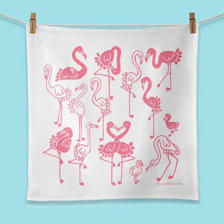 Flamingo Tea Towel for wholesale by Miss Johnny Squirrel