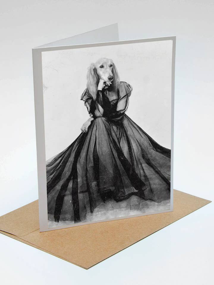 Carte de chien glamour Saluki Lévrier Vétérinaire déguisé pour la vente par The Wild Oddisorium